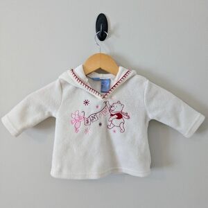 Disney Baby Winnie The Pooh Bear Embroidered White Fleece Hoodie Winter Snow 9M